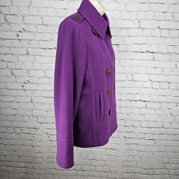 J.Crew Purple 100% Wool Insulated Brown Buttoned Collared Pea Coat Medium M - Picture 13 of 13